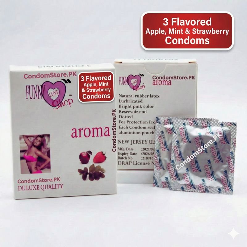 Aroma Dotted Flavoured Condoms (3 Pack) - Apple, Mint & Strawberry Mix