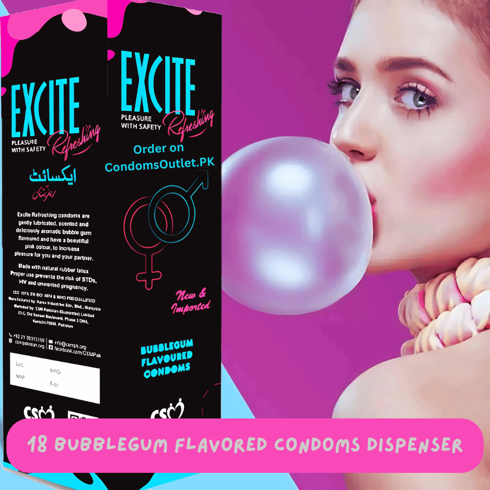 Excite Bubblegum Flavored Condoms (18 Pack) – Pink & Sweet
