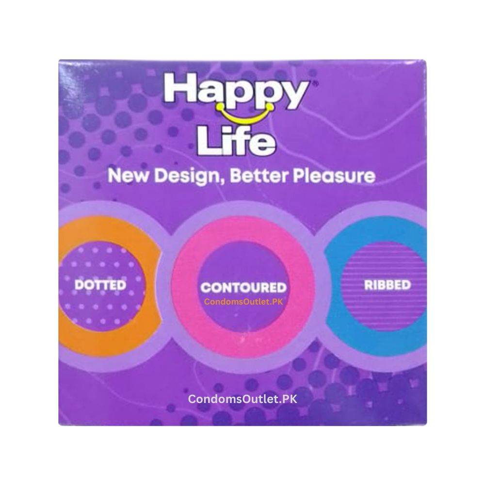 Happy Life 3-in-1 Condoms (3 Pack) – Ribbed, Dotted & Contoured