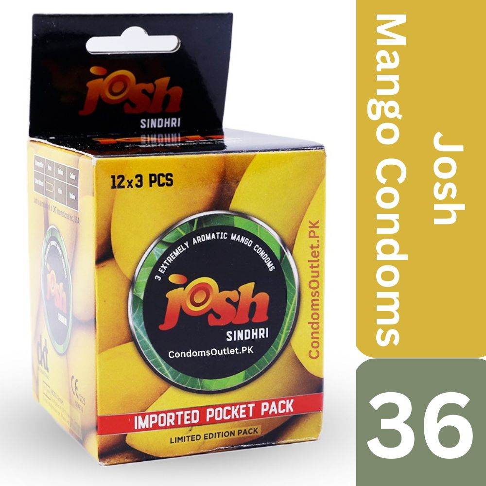 Josh Mango Condoms (36 Pack) – Exotic Mango Flavor – Bulk Pack | CondomsOutlet.Pk