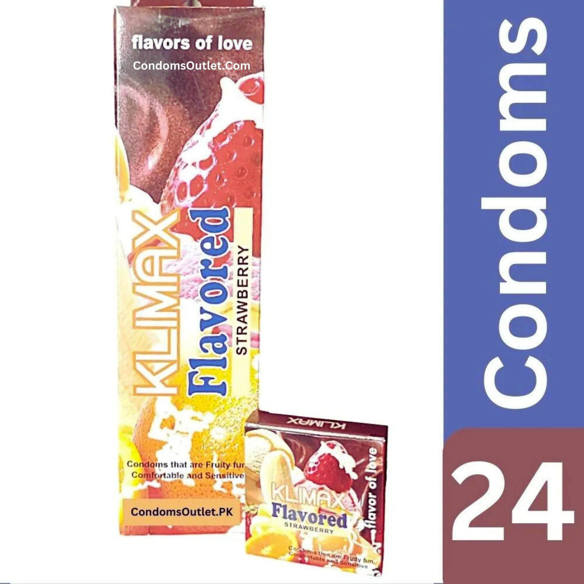 Klimax Strawberry Flavored Condoms - 24 Pack - Exotic Fruit Aroma