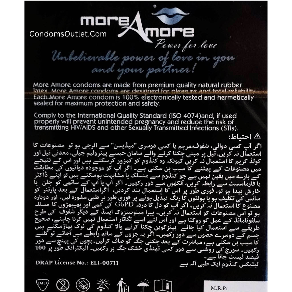 More Amore Condoms - 3 Pack - Ultimate 6-in-1 Delay & Tiger Texture - Back view

