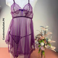 Sexy Lace V-Neck Mesh Babydoll Lingerie Set – Bowknot Detail - CondomsOutlet.Pk
