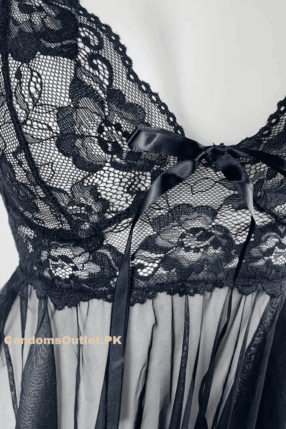 Sheer Lace-Trim Babydoll Lingerie Set - Women's Mesh Slip & Thong - CondomsOutlet.Pk