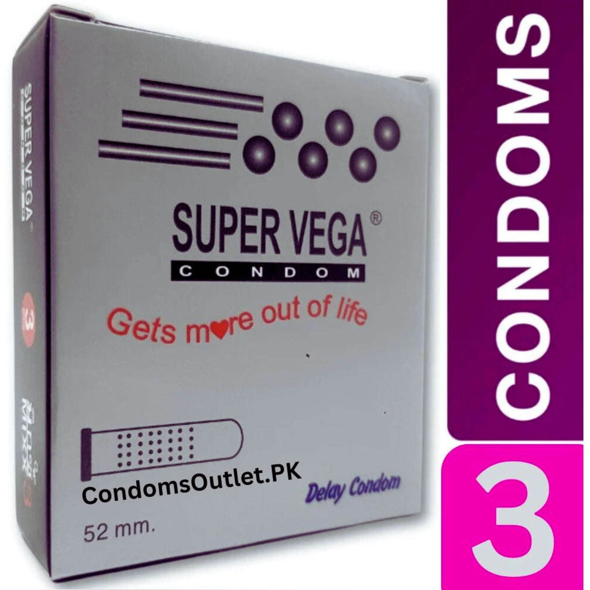 Super Vega Dotted Delay Condoms - 3 Pack - Intense Sensation & Timing