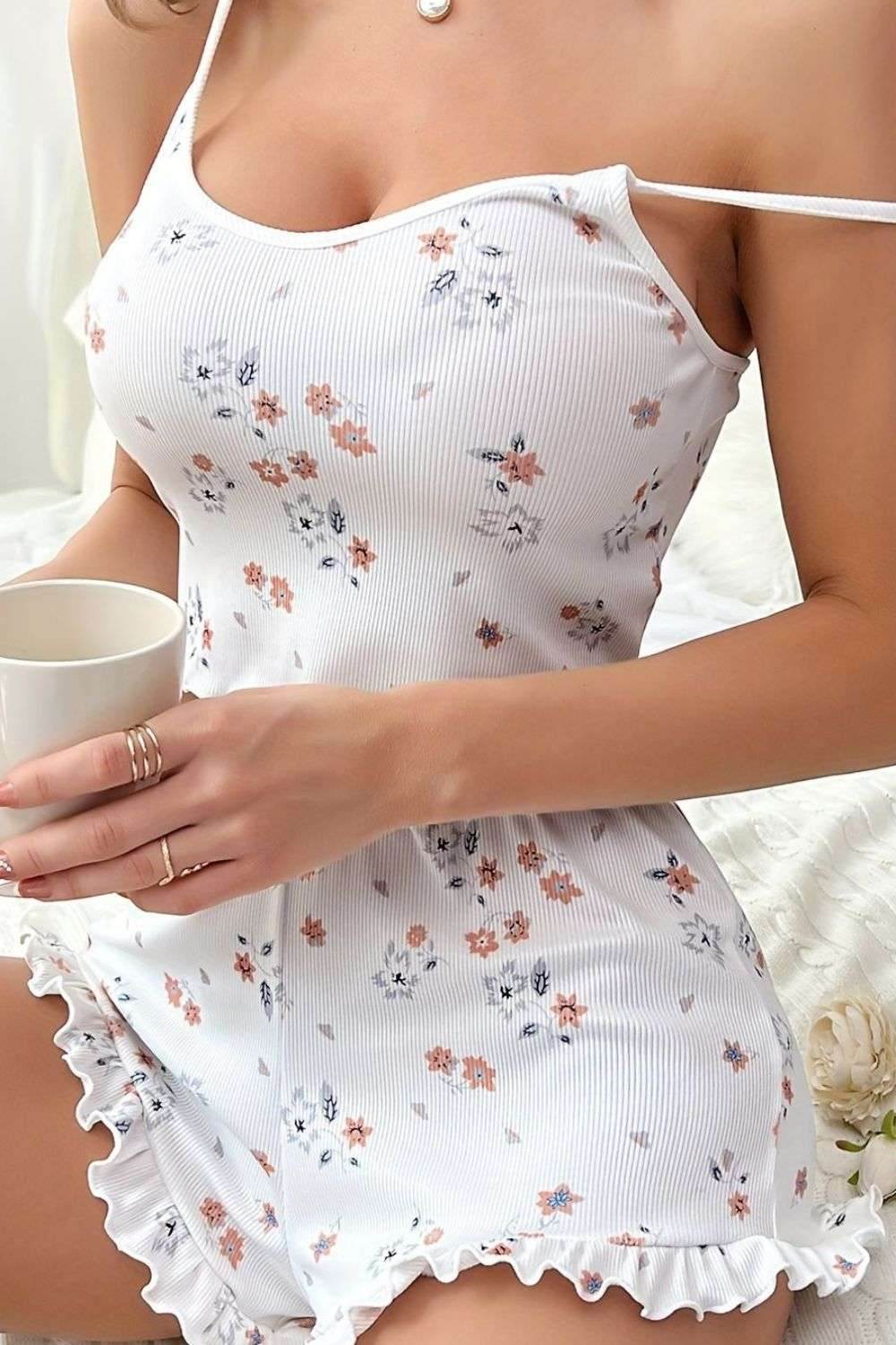 Womens Floral Print Pajama Set – Spaghetti Straps – Floral Nightwear
