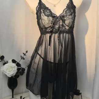 Babydoll Lingerie Set with Matching Thong, Sheer Lace-Trim