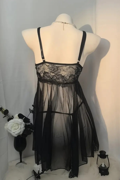 Babydoll Lingerie Set with Matching Thong, Sheer Lace-Trim - Image 5