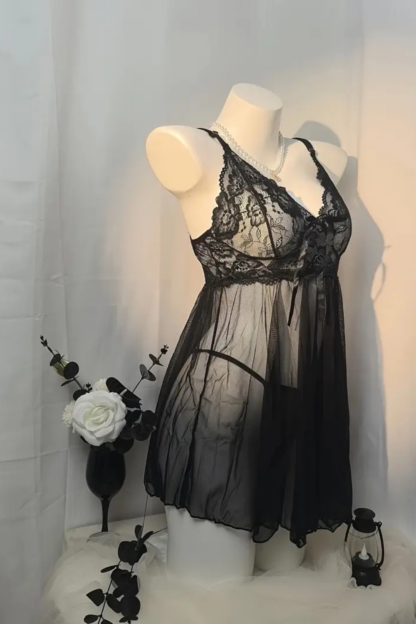 Babydoll Lingerie Set with Matching Thong, Sheer Lace-Trim - Image 4