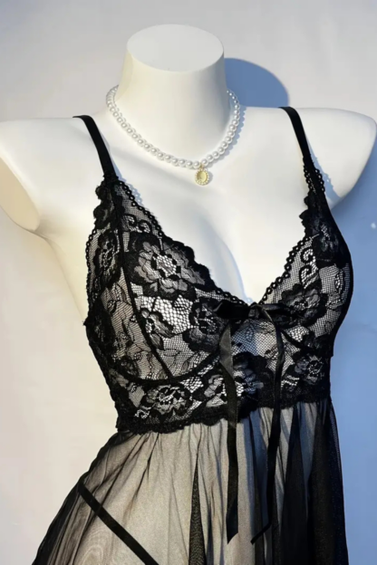 Babydoll Lingerie Set with Matching Thong, Sheer Lace-Trim - Image 3