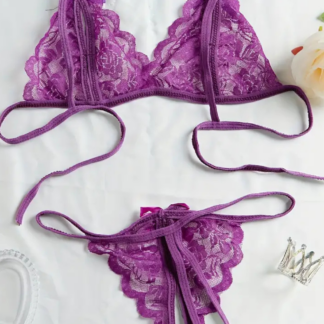 Bra with Open Crotch Panties - Purple (1)