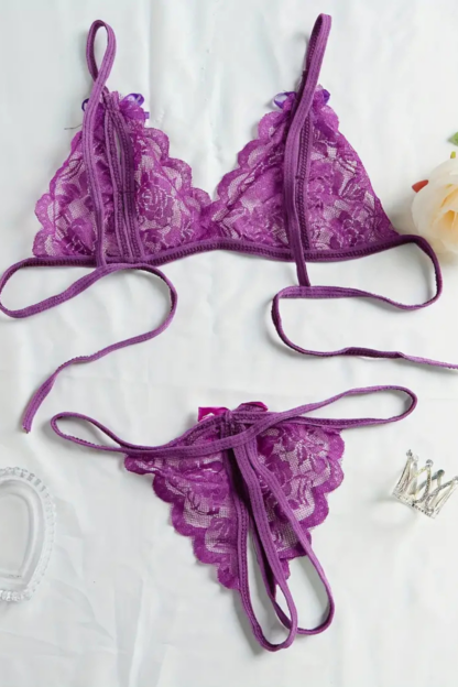 Bra with Open Crotch Panties - Purple (1)