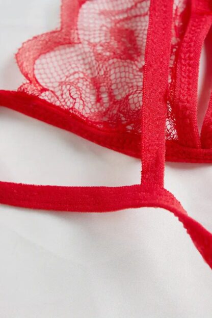 Bra with Open Crotch Panties - Red Color