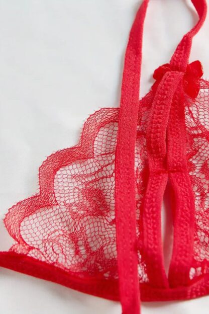 Bra with Open Crotch Panties - Red Color
