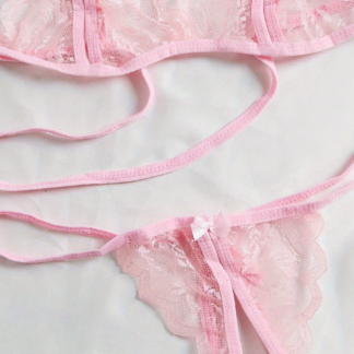 Bra with Open Crotch Panties – Pink Red (1)