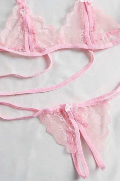 Bra with Open Crotch Panties – Pink Red (1)