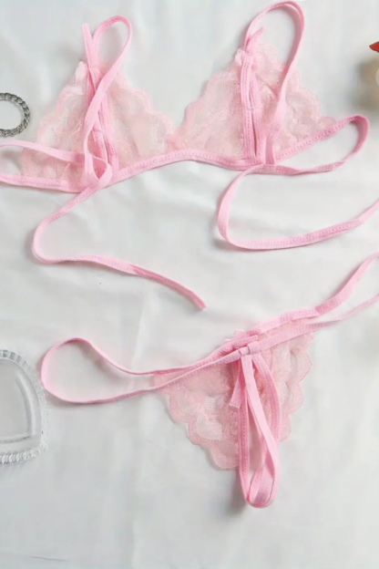 Bra with Open Crotch Panties – Pink Red (2)