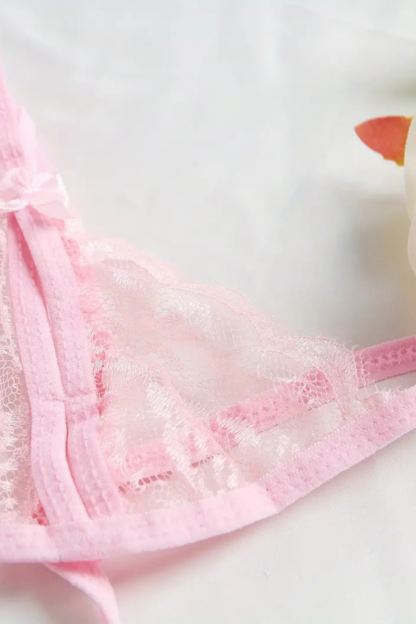 Bra with Open Crotch Panties – Pink Red (3)