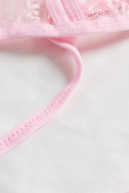 Bra with Open Crotch Panties – Pink Red (5)